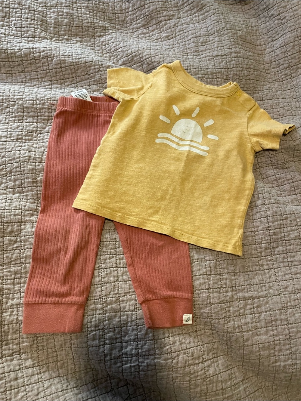 Sun Graphic Two-Piece Kids Matching Set in Mustard & Terracotta